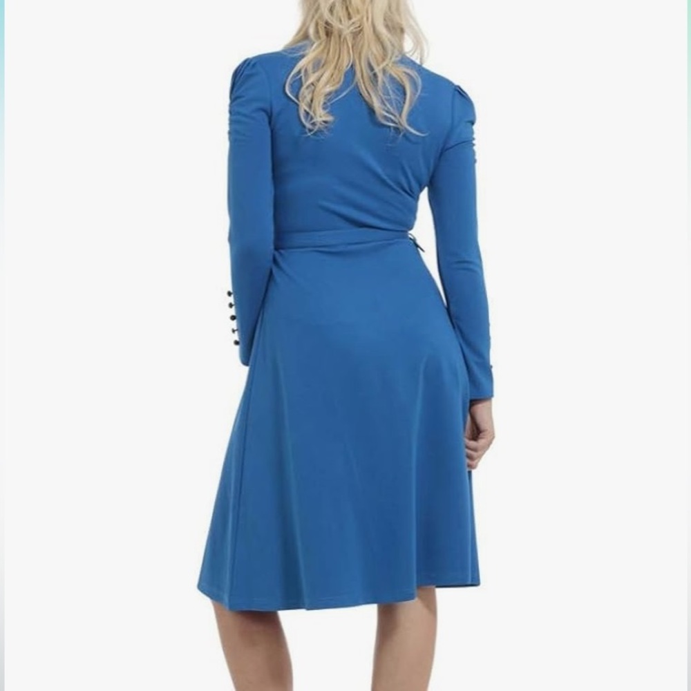 FINAL NEW Voodoo Vixen DITA Keyhole Neckline Long Sleeve Dress Blue Pinup SZ XL - Picture 3 of 5